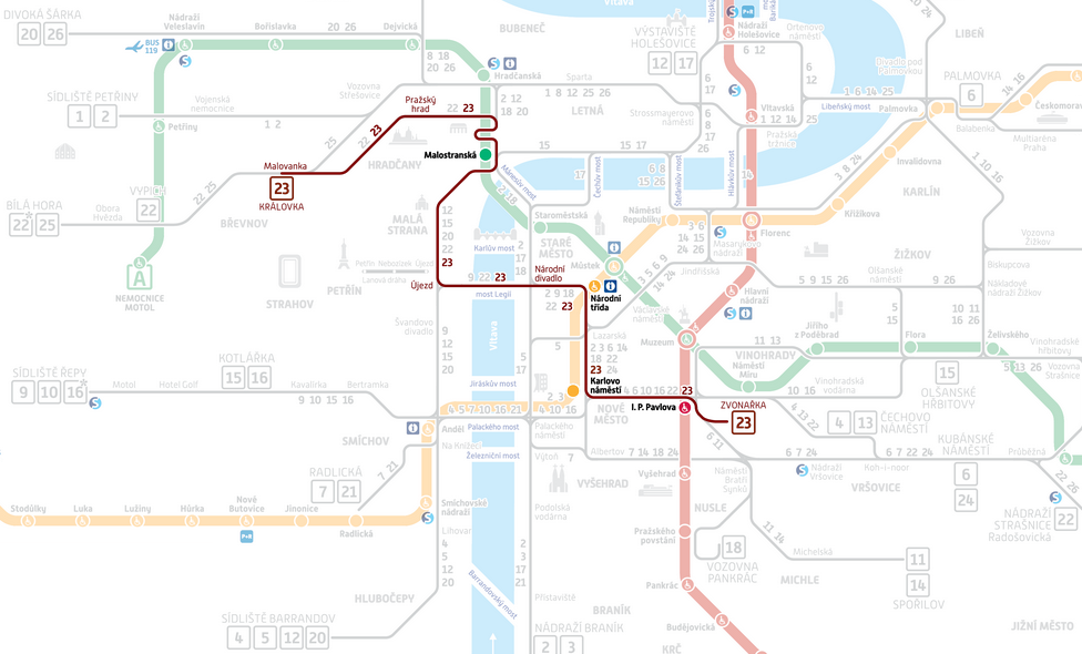 Prague Tram 22 Route Map