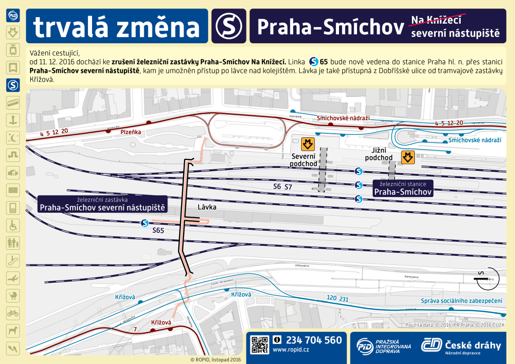 Příchod do zastávky Praha-Smíchov severní nástupiště