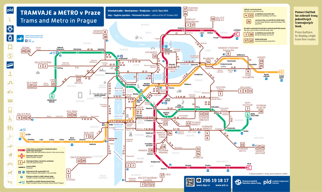 Interaktivní mapa linkového vedení tramvají od 25.3.2017