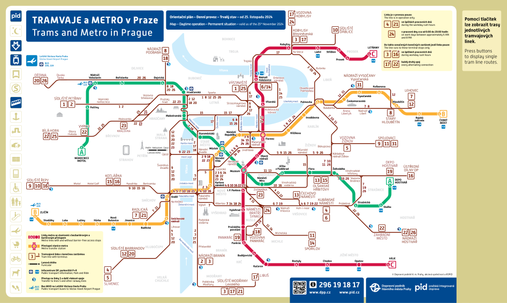 Interactive map of Prague tram network